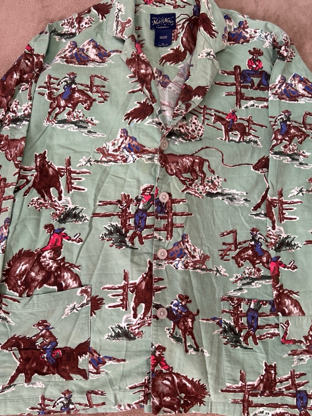Nick & Nora Sage Green Cowboy Print Button-Down Shirt
